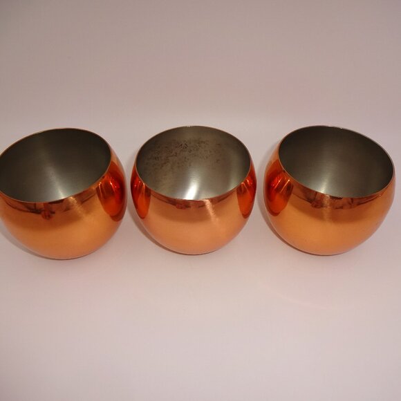 Set 3 Vintage Coppercraft Guild Round Copper Roly Poly Cups Whiskey Tea Coffee - Picture 2 of 6